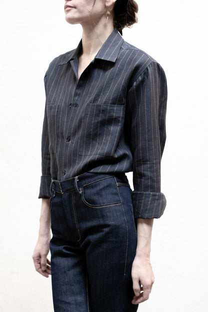 Casual Shirt in Dark Stripe Linen