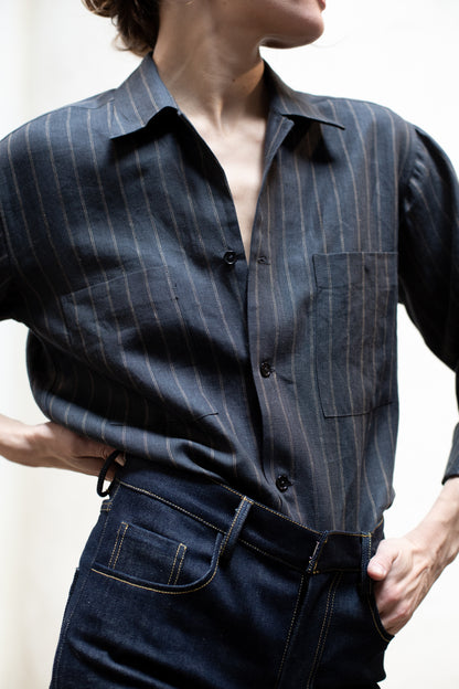 Casual Shirt in Dark Stripe Linen