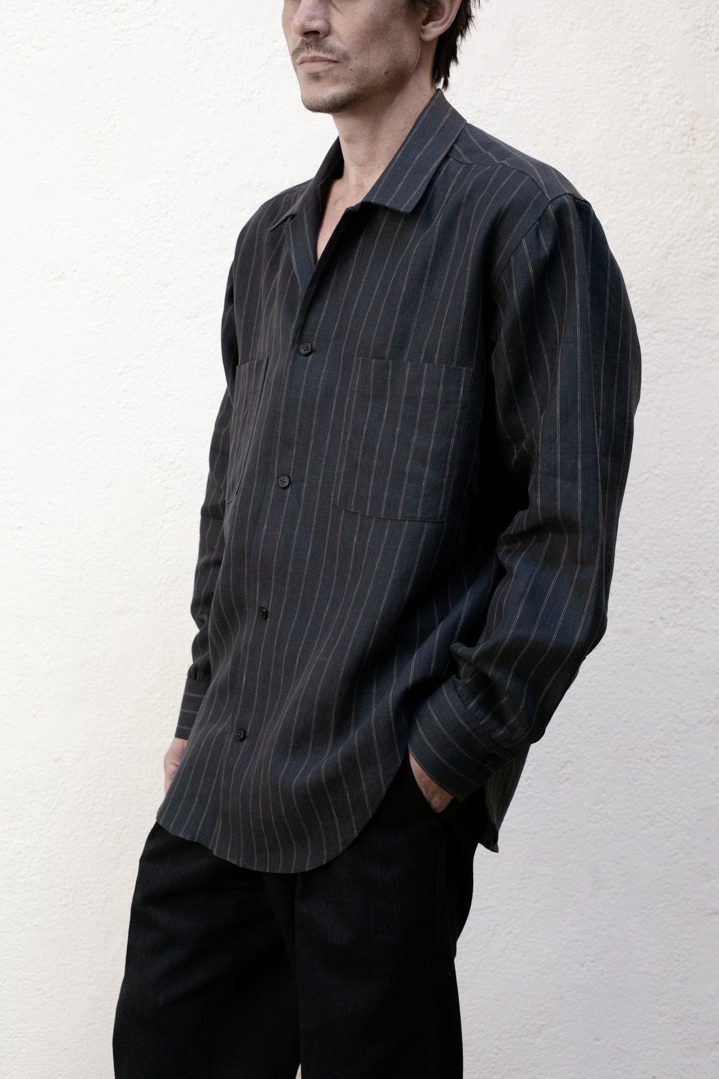 Casual Shirt in Dark Stripe Linen