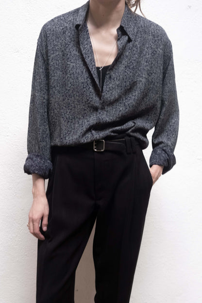 Dress Shirt in Dark Blue Party Print Tencel