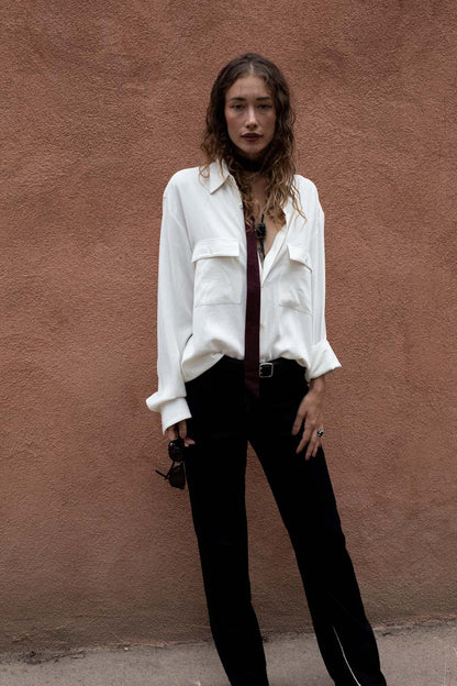 Casual Blouse White with Pocket flap