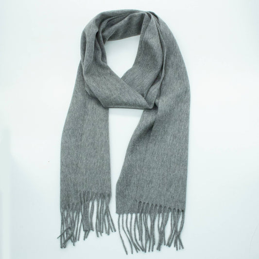 CASHMERE WOVEN SCARF WITH FRINGES: GREY