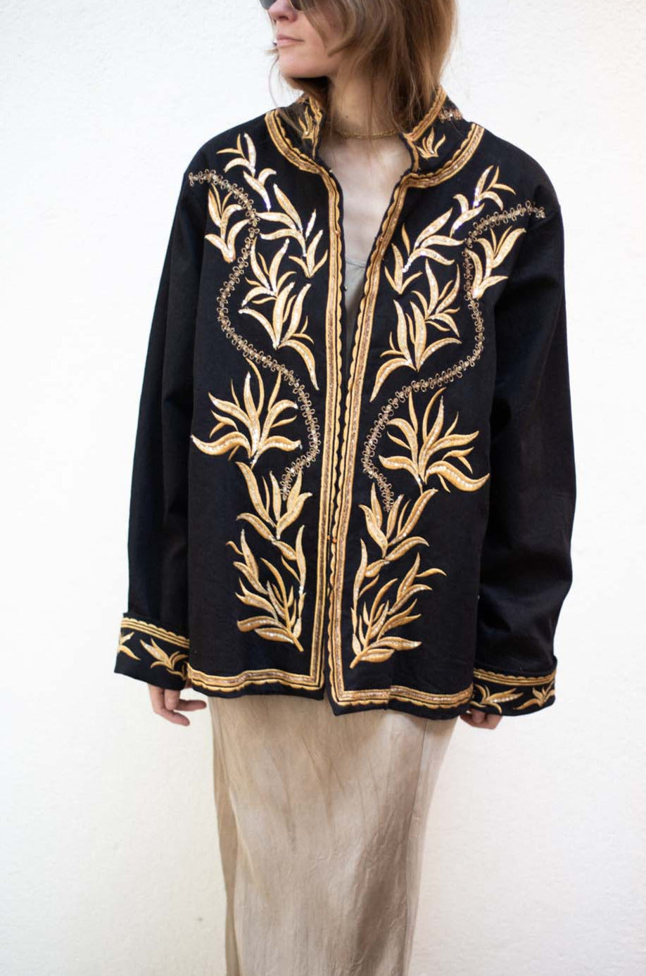 Embroidered Jacket Black W/ Gold Thread Vintage Style