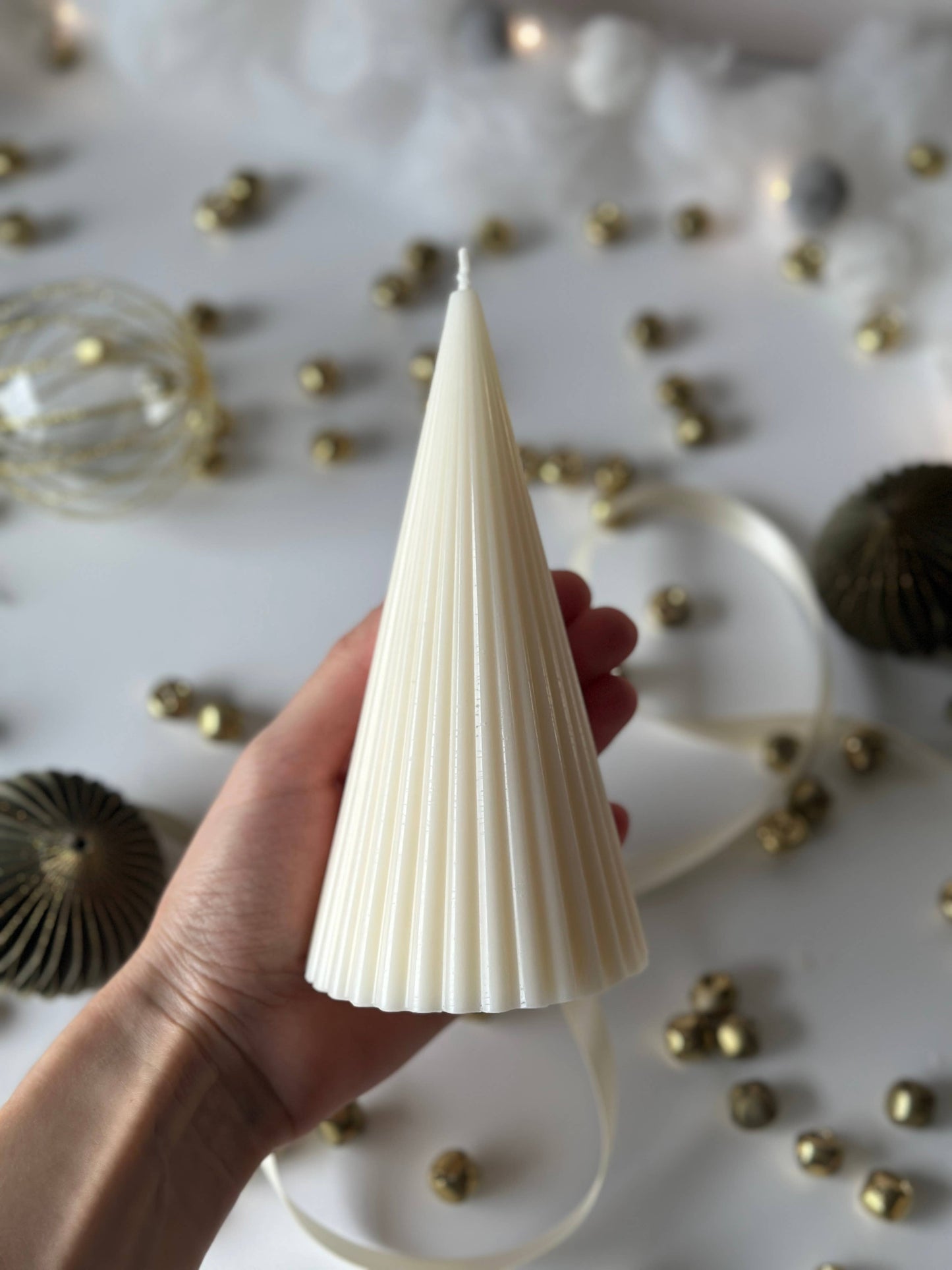 Ribbed Cone Christmas Tree | Holiday Candles | Winter Decor: Unscented
