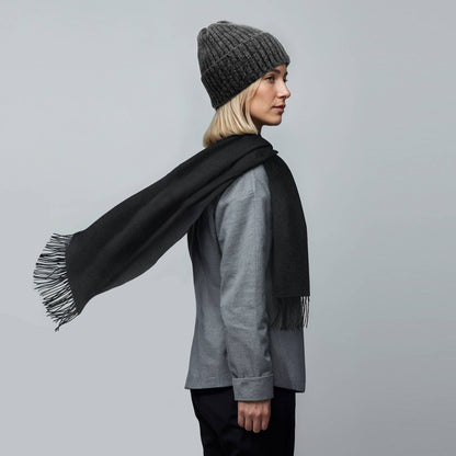 CASHMERE WOVEN SCARF WITH FRINGES: GREY